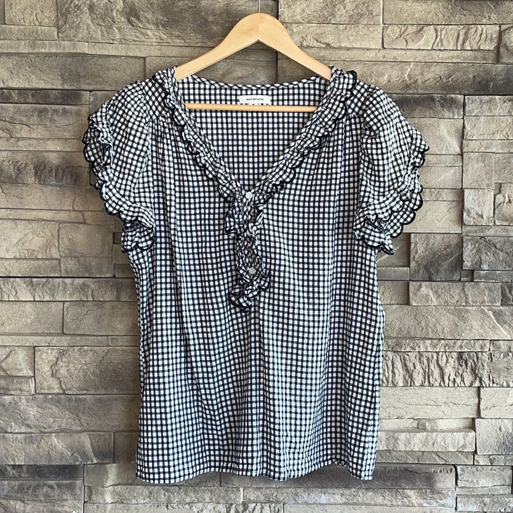 Max Studio Black and White Checkered Blouse